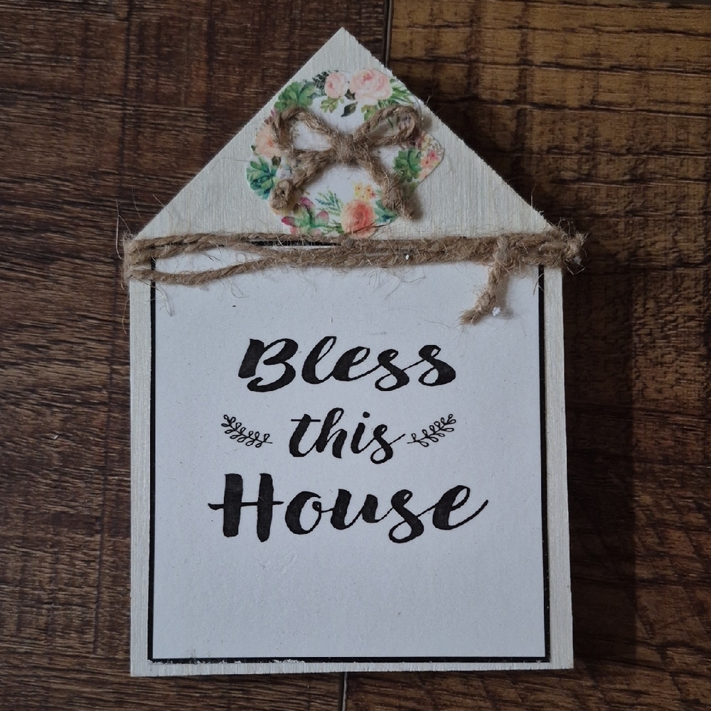Rustic Wall Decor Sign Bless This House Handmade Folk Art